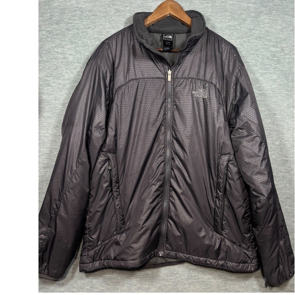 The North Face Mens XL Gray Full Zip Ripstop Puffer Jacket Fleece‎ Lined Collar